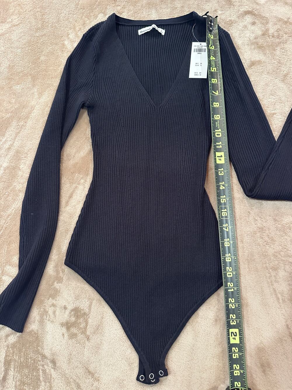Abercrombie & Fitch Ribbed V-Neck Bodysuit Black Long Sleeve NWT Small